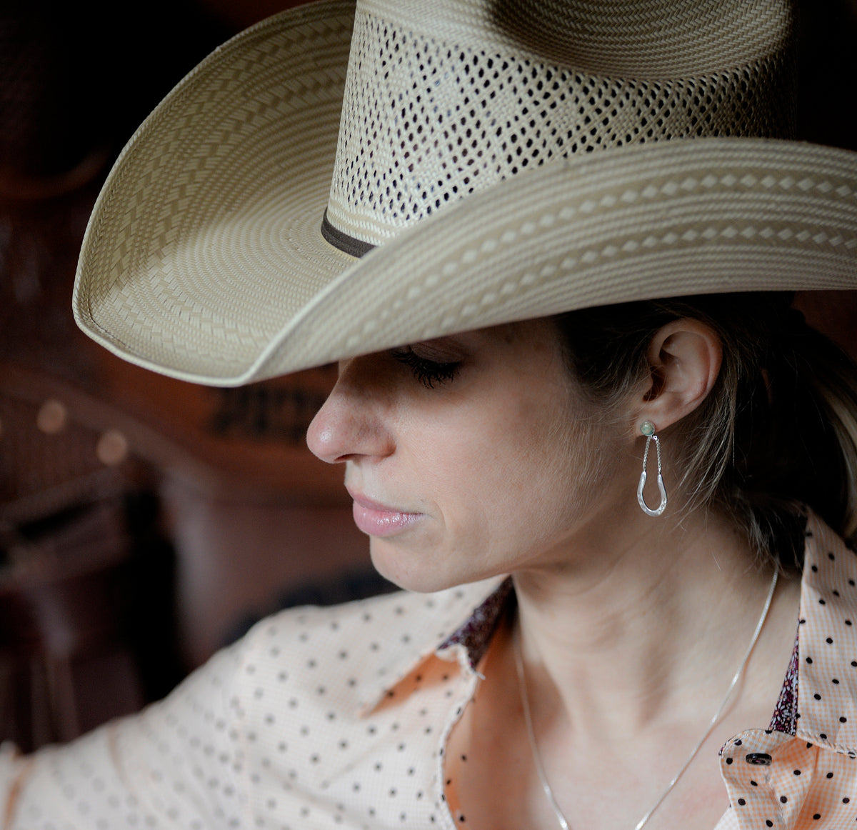 Sliding Plate Earrings Dangle with Turquoise, Sterling Silver Rusty